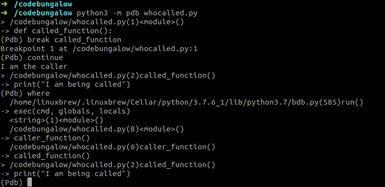 Who called me - Python debugger session